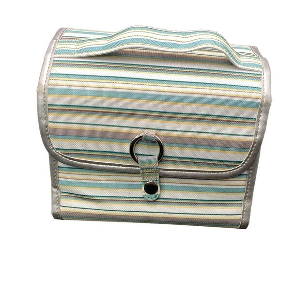 Avon Striped Hanging Travel Accessory With 3 Removable zippered pouches - Picture 2 of 9